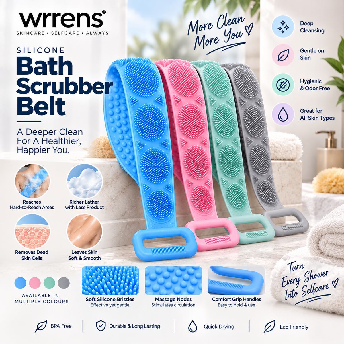 Silcone bath scrubber belt